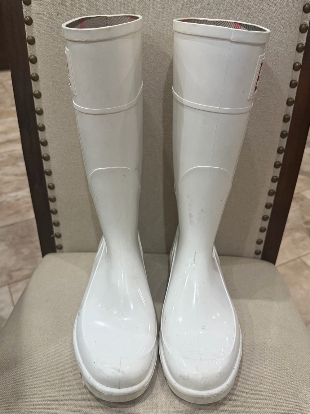 Burberry White Gloss Tall Rain Boots